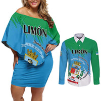 Personalized Costa Rica Limón Province Couples Matching Off Shoulder Short Dress and Long Sleeve Button Shirt Donde Quiera Que Voy Limonense Soy - Wonder Print Shop