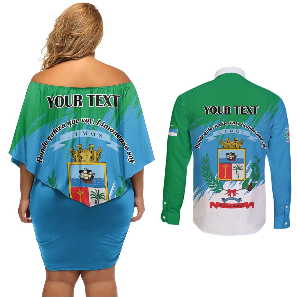 Personalized Costa Rica Limón Province Couples Matching Off Shoulder Short Dress and Long Sleeve Button Shirt Donde Quiera Que Voy Limonense Soy - Wonder Print Shop