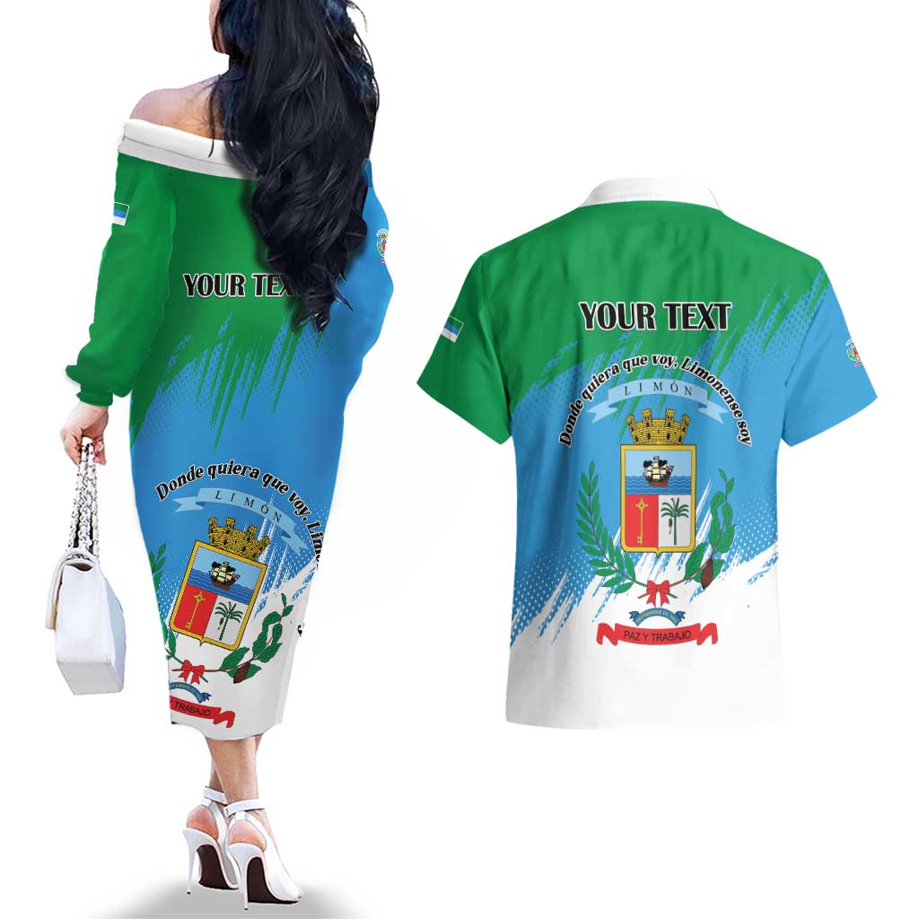 Personalized Costa Rica Limón Province Couples Matching Off The Shoulder Long Sleeve Dress and Hawaiian Shirt Donde Quiera Que Voy Limonense Soy - Wonder Print Shop