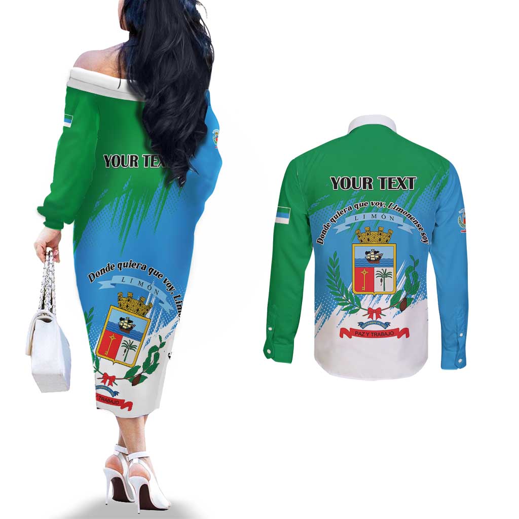 Personalized Costa Rica Limón Province Couples Matching Off The Shoulder Long Sleeve Dress and Long Sleeve Button Shirt Donde Quiera Que Voy Limonense Soy - Wonder Print Shop
