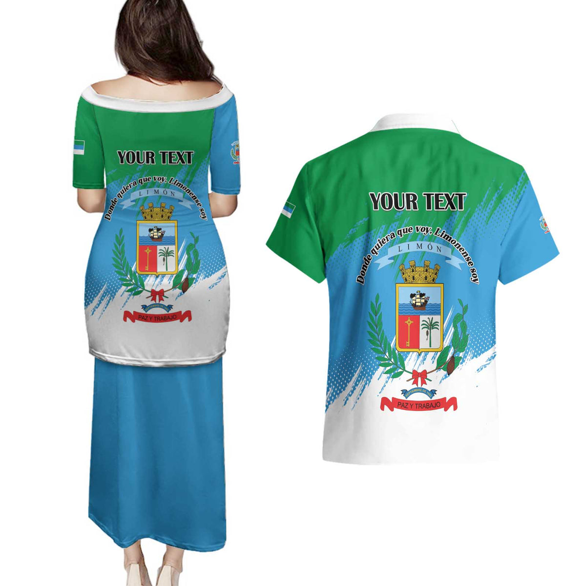 Personalized Costa Rica Limón Province Couples Matching Puletasi and Hawaiian Shirt Donde Quiera Que Voy Limonense Soy - Wonder Print Shop