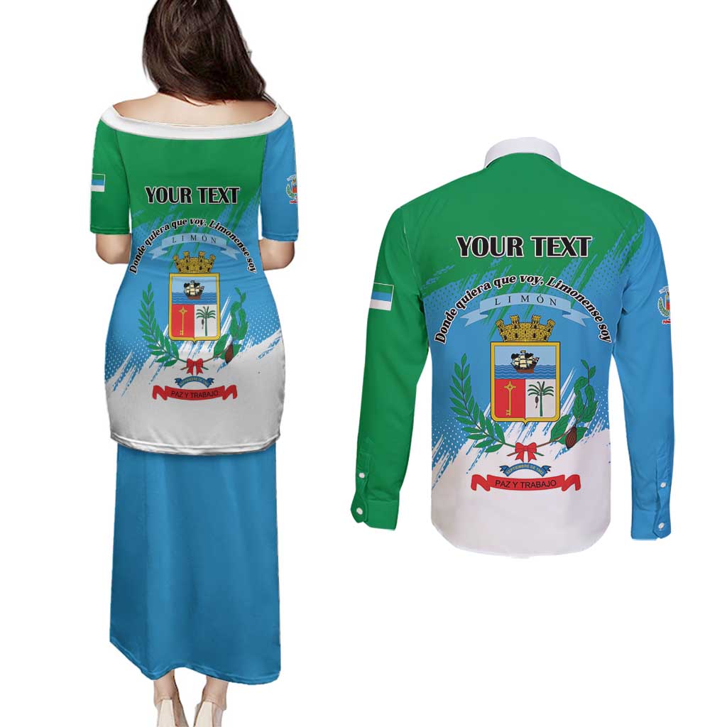 Personalized Costa Rica Limón Province Couples Matching Puletasi and Long Sleeve Button Shirt Donde Quiera Que Voy Limonense Soy - Wonder Print Shop