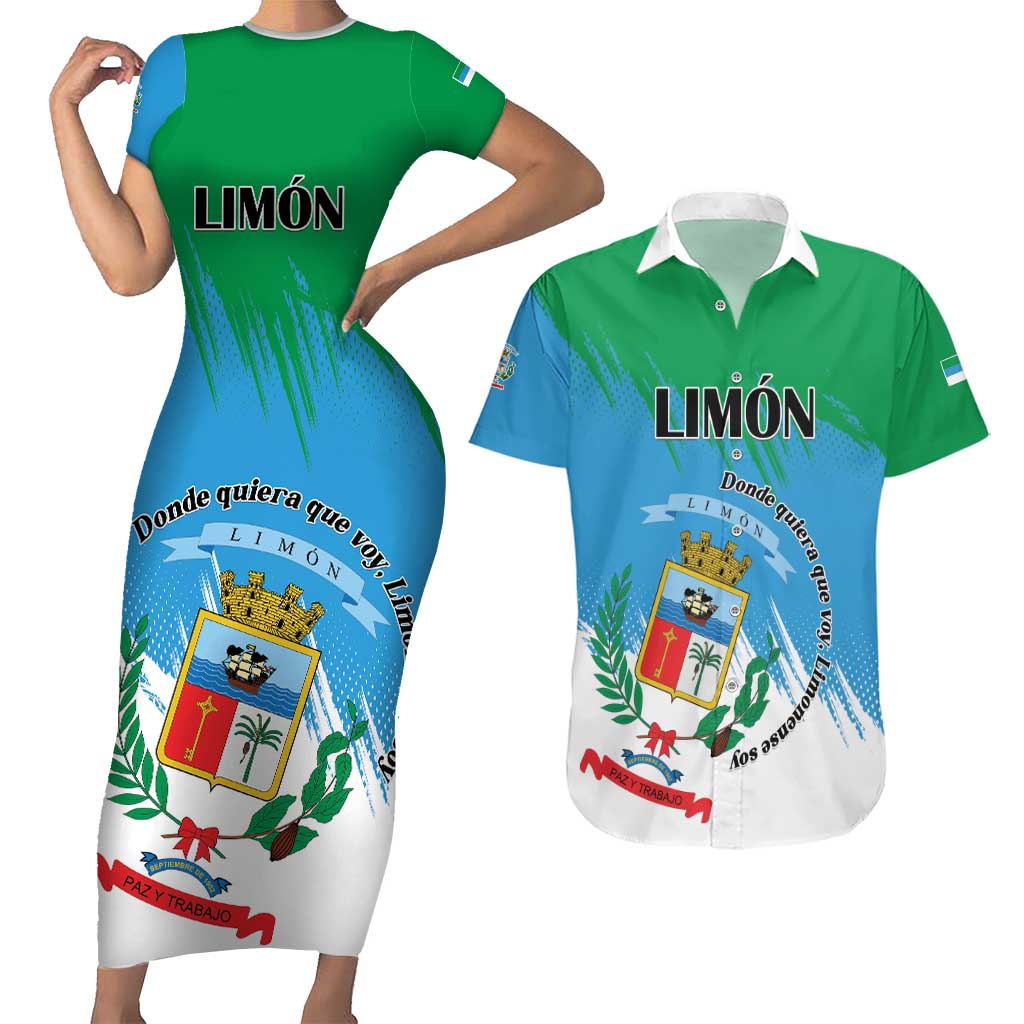 Personalized Costa Rica Limón Province Couples Matching Short Sleeve Bodycon Dress and Hawaiian Shirt Donde Quiera Que Voy Limonense Soy - Wonder Print Shop