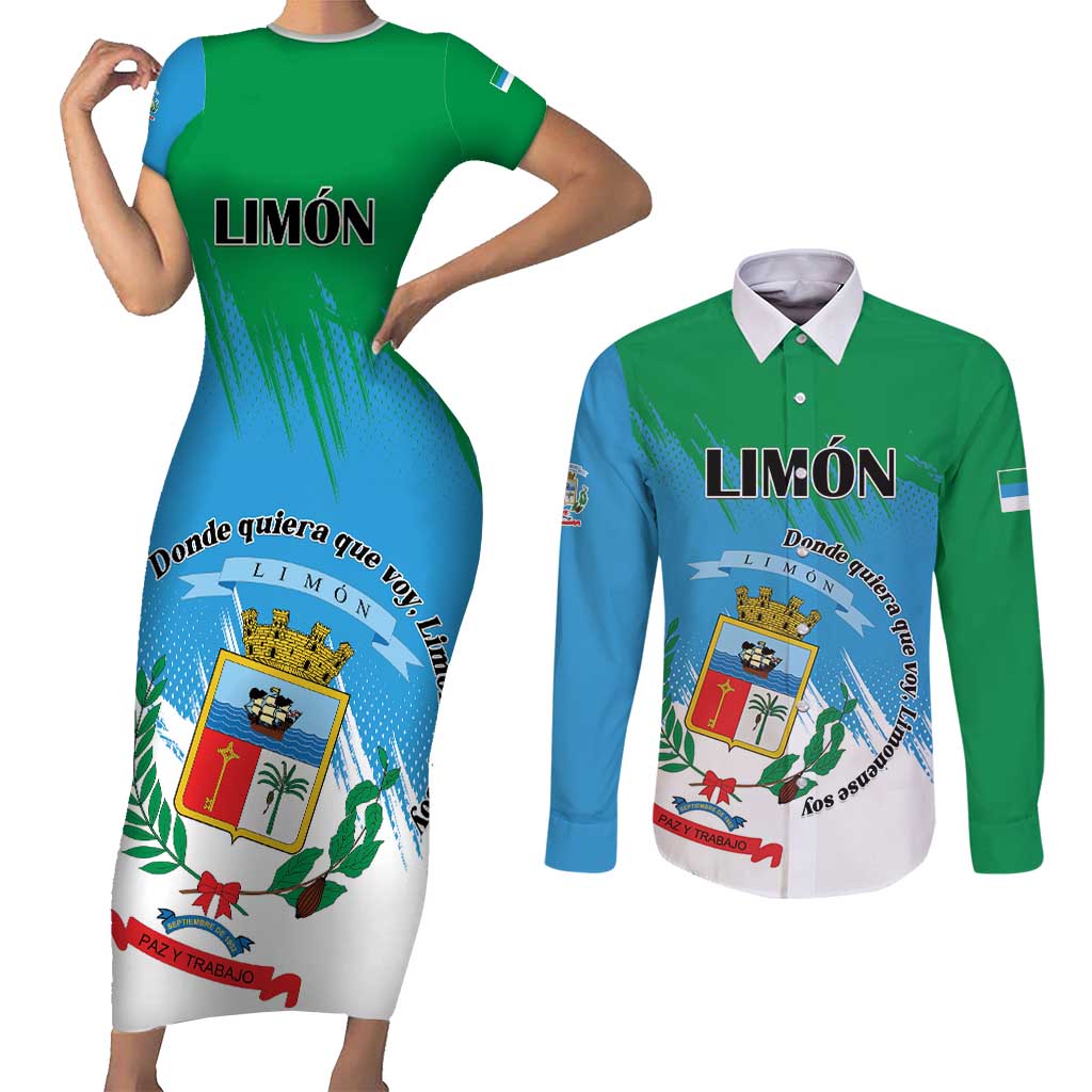 Personalized Costa Rica Limón Province Couples Matching Short Sleeve Bodycon Dress and Long Sleeve Button Shirt Donde Quiera Que Voy Limonense Soy - Wonder Print Shop