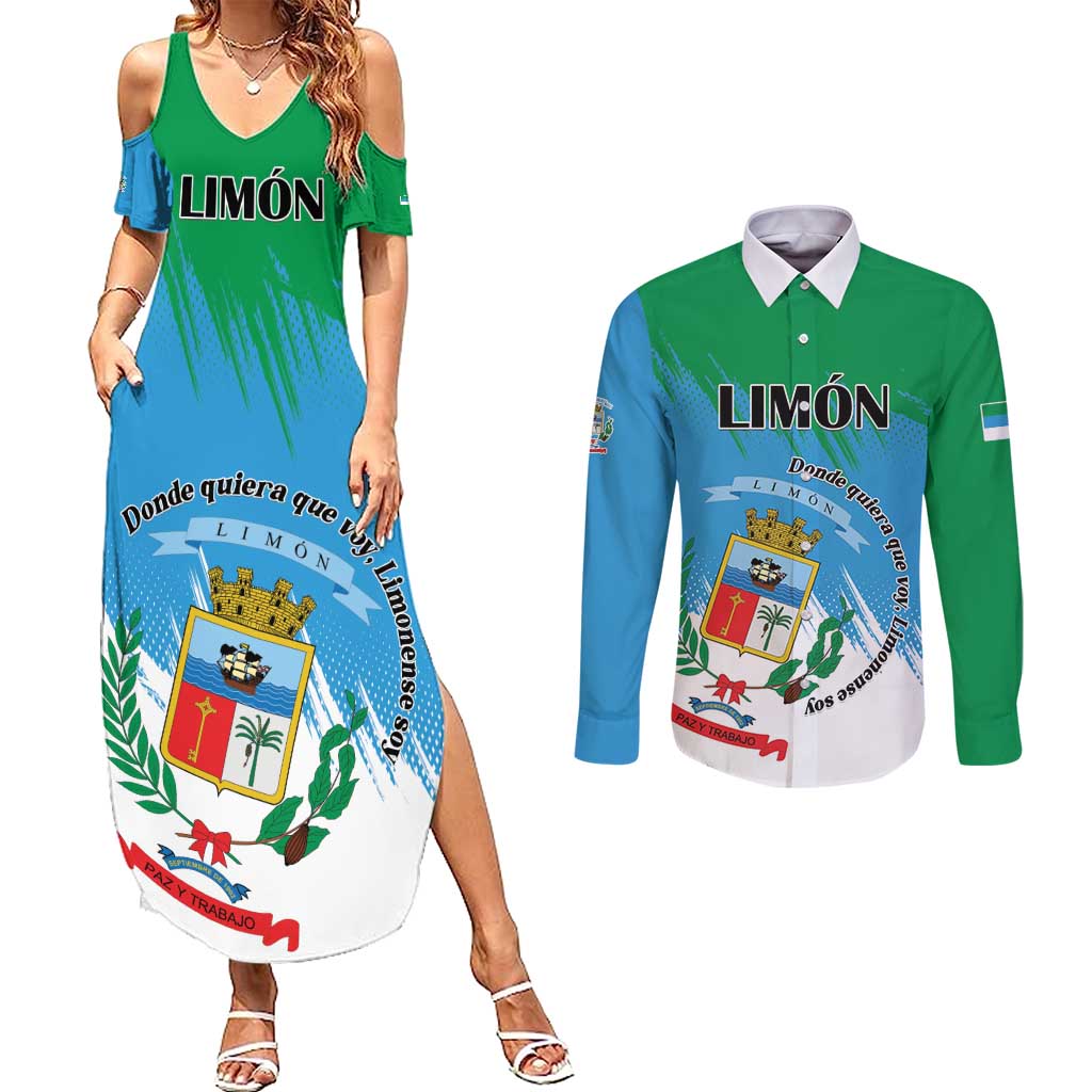 Personalized Costa Rica Limón Province Couples Matching Summer Maxi Dress and Long Sleeve Button Shirt Donde Quiera Que Voy Limonense Soy - Wonder Print Shop