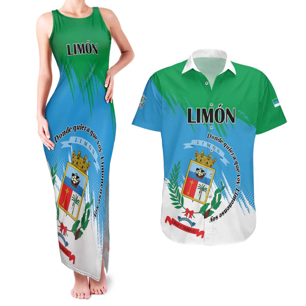 Personalized Costa Rica Limón Province Couples Matching Tank Maxi Dress and Hawaiian Shirt Donde Quiera Que Voy Limonense Soy - Wonder Print Shop