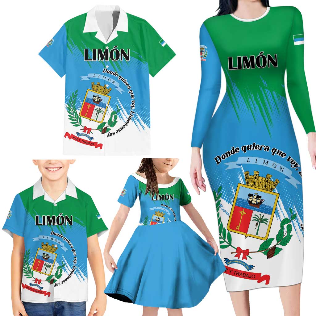 Personalized Costa Rica Limón Province Family Matching Long Sleeve Bodycon Dress and Hawaiian Shirt Donde Quiera Que Voy Limonense Soy - Wonder Print Shop