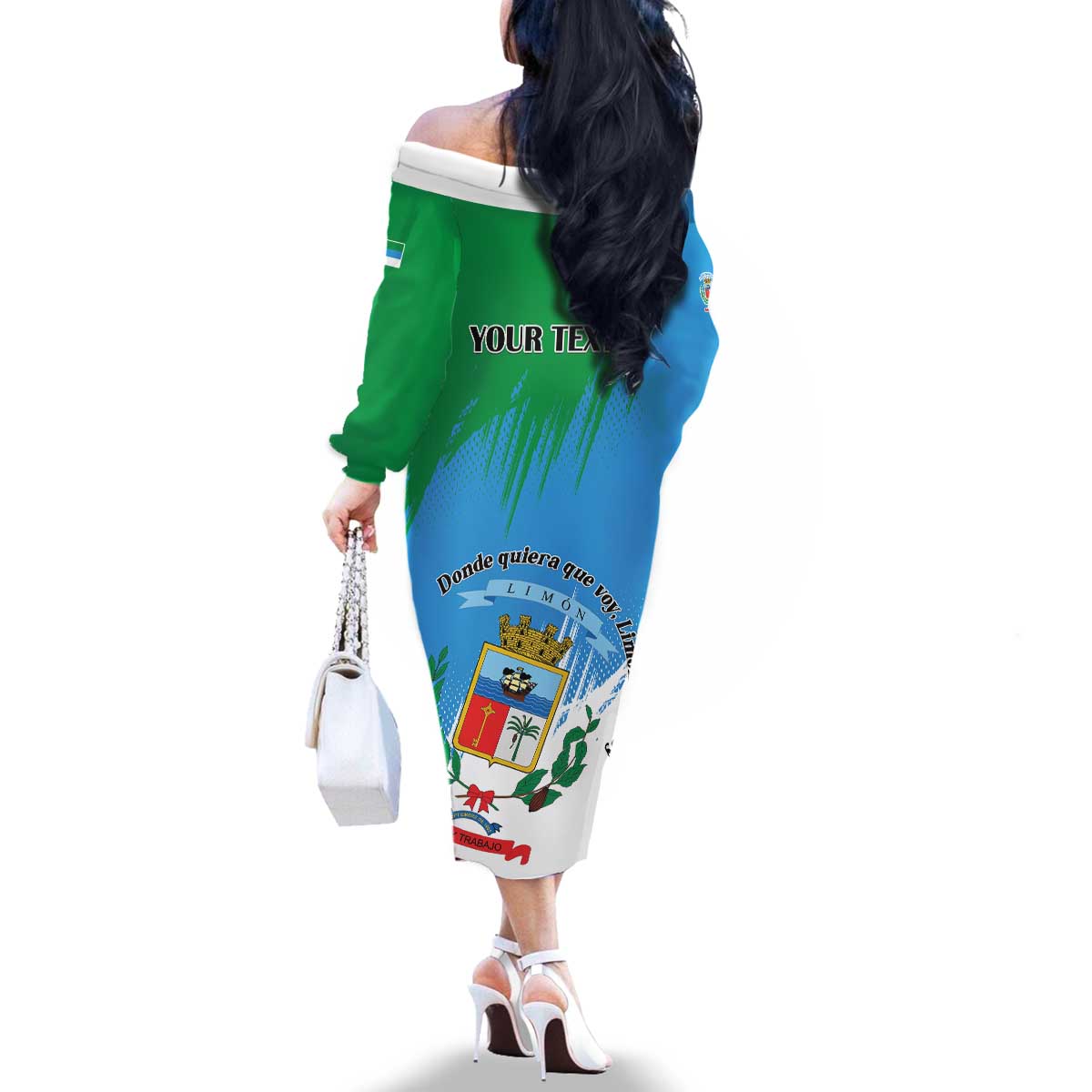 Personalized Costa Rica Limón Province Family Matching Off The Shoulder Long Sleeve Dress and Hawaiian Shirt Donde Quiera Que Voy Limonense Soy - Wonder Print Shop