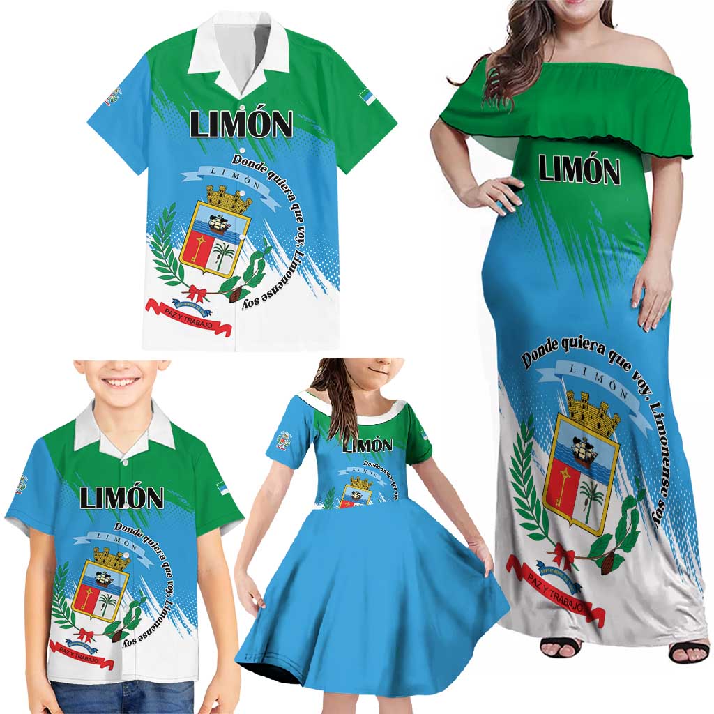 Personalized Costa Rica Limón Province Family Matching Off Shoulder Maxi Dress and Hawaiian Shirt Donde Quiera Que Voy Limonense Soy - Wonder Print Shop