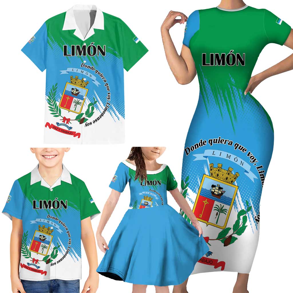 Personalized Costa Rica Limón Province Family Matching Short Sleeve Bodycon Dress and Hawaiian Shirt Donde Quiera Que Voy Limonense Soy - Wonder Print Shop