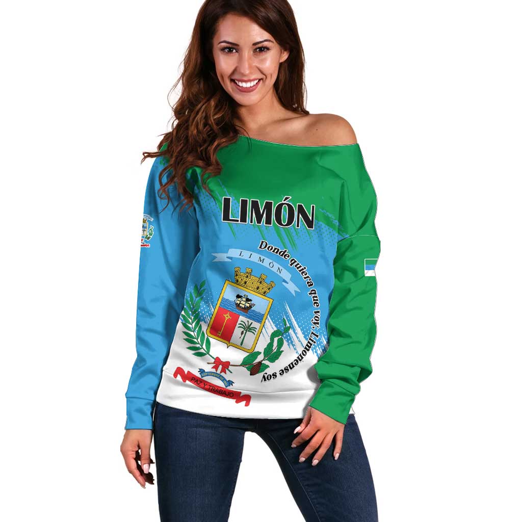 Personalized Costa Rica Limón Province Off Shoulder Sweater Donde Quiera Que Voy Limonense Soy - Wonder Print Shop