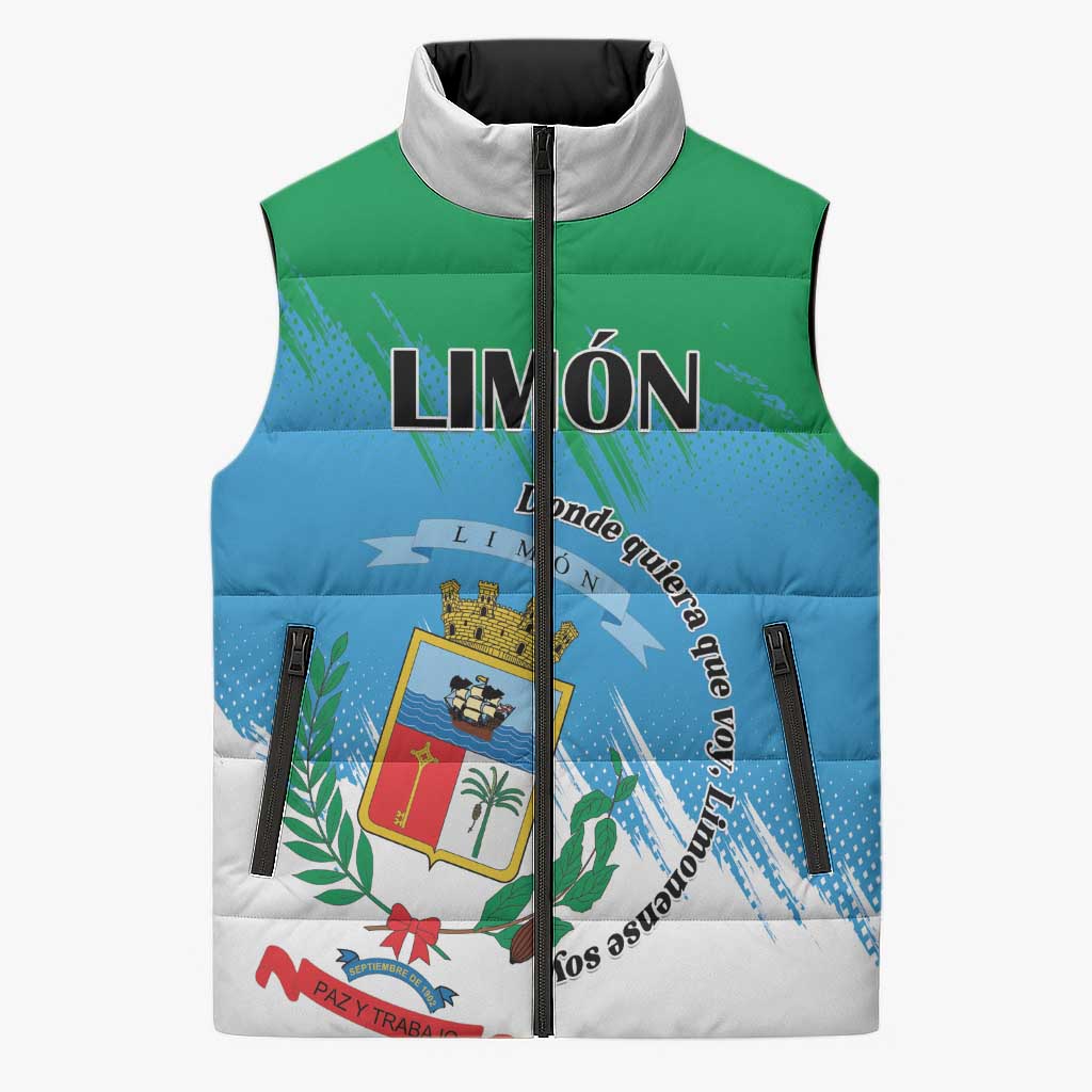 Personalized Costa Rica Limón Province Sleeveless Puffer Jacket Donde Quiera Que Voy Limonense Soy - Wonder Print Shop