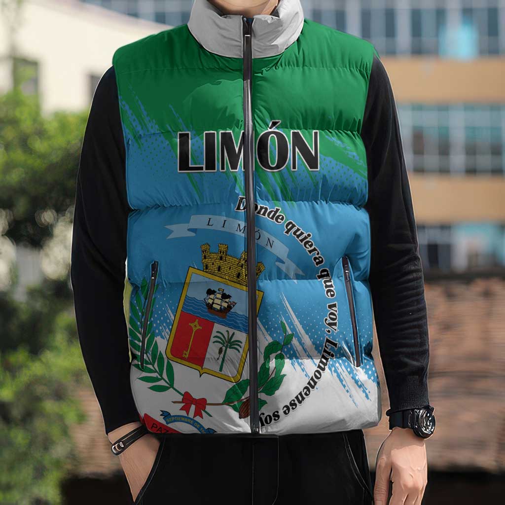 Personalized Costa Rica Limón Province Sleeveless Puffer Jacket Donde Quiera Que Voy Limonense Soy - Wonder Print Shop