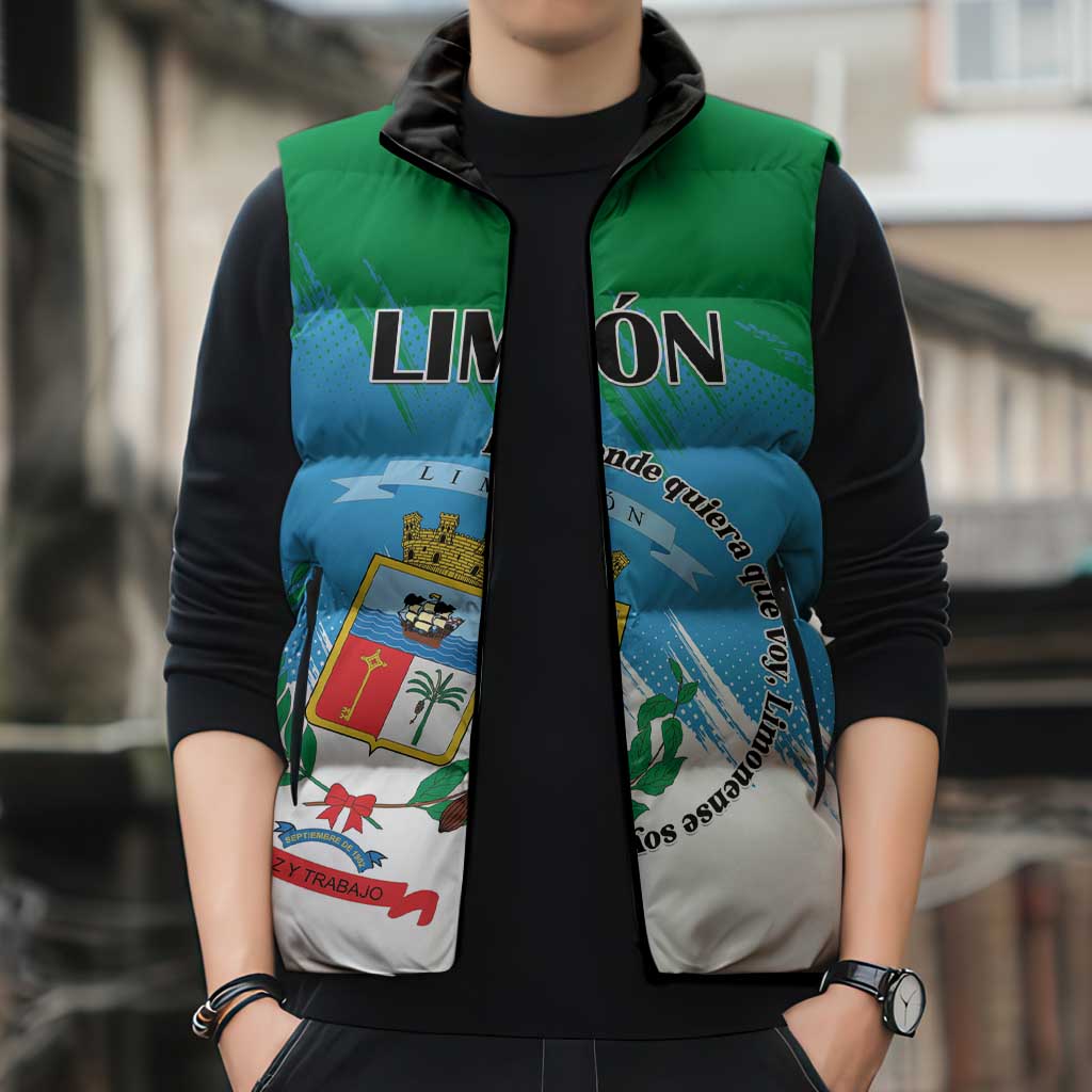 Personalized Costa Rica Limón Province Sleeveless Puffer Jacket Donde Quiera Que Voy Limonense Soy - Wonder Print Shop
