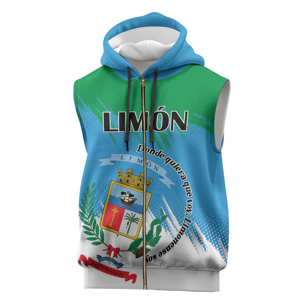 Personalized Costa Rica Limón Province Sleeveless Zip Hoodie Donde Quiera Que Voy Limonense Soy - Wonder Print Shop