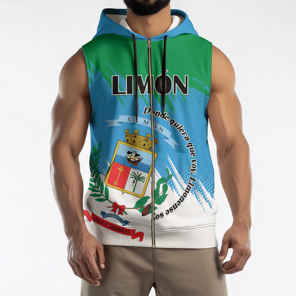 Personalized Costa Rica Limón Province Sleeveless Zip Hoodie Donde Quiera Que Voy Limonense Soy - Wonder Print Shop