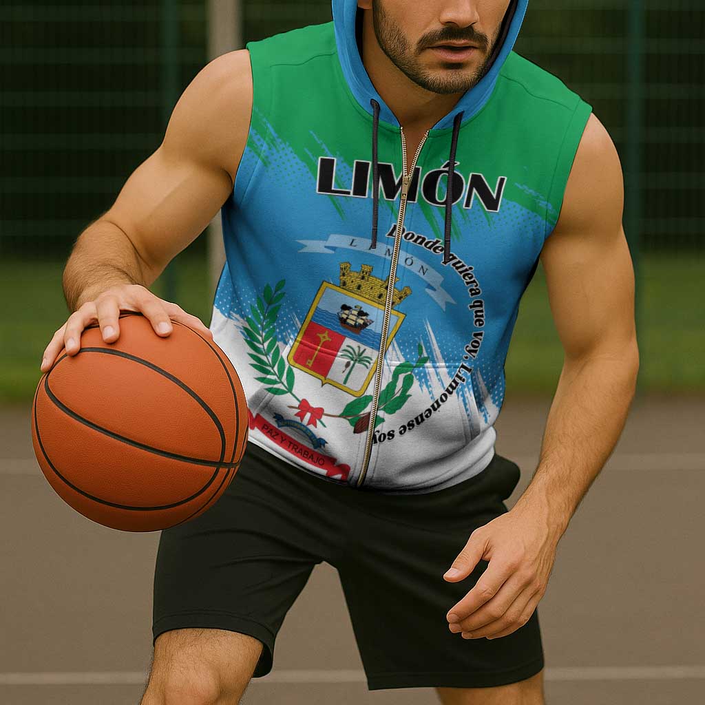 Personalized Costa Rica Limón Province Sleeveless Zip Hoodie Donde Quiera Que Voy Limonense Soy - Wonder Print Shop