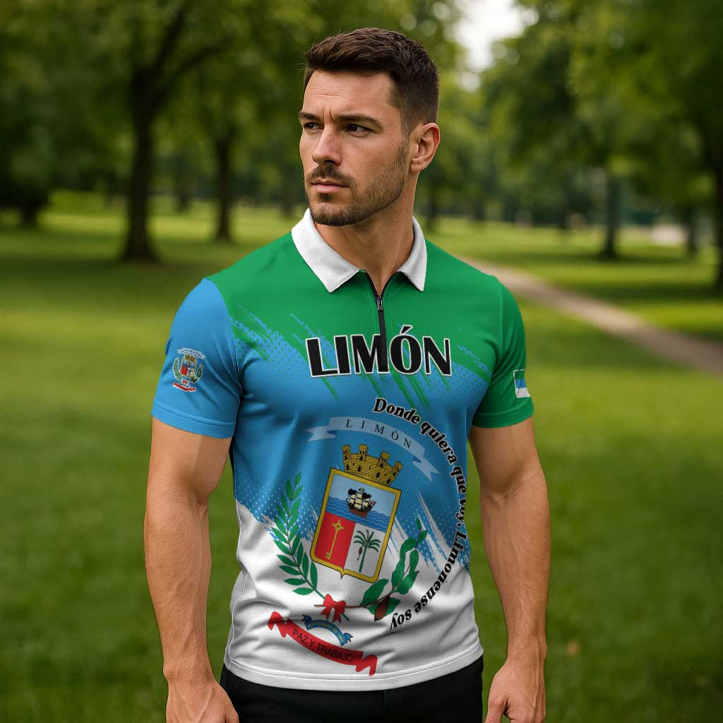 Personalized Costa Rica Limón Province Zipper Polo Shirt Donde Quiera Que Voy Limonense Soy - Wonder Print Shop
