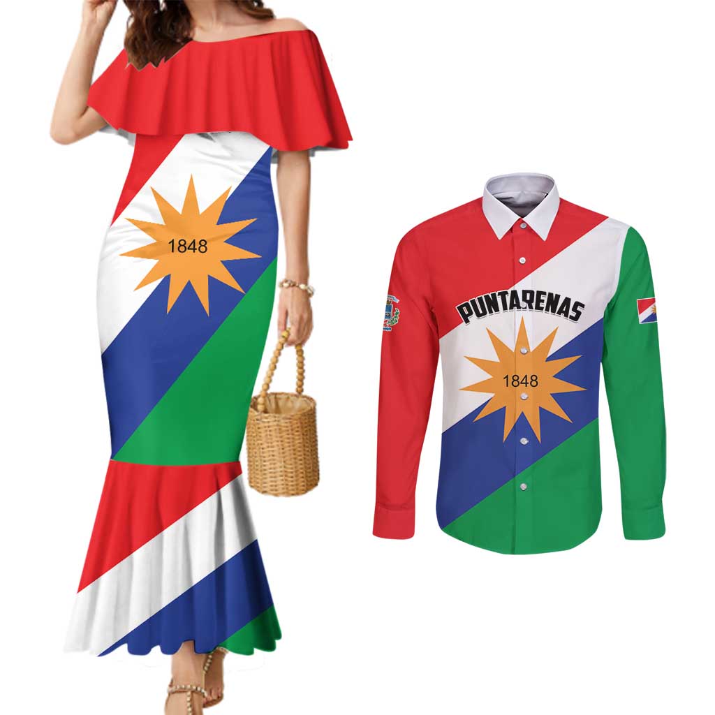 Personalized Costa Rica Puntarenas Province Since 1519 Couples Matching Mermaid Dress and Long Sleeve Button Shirt - Wonder Print Shop