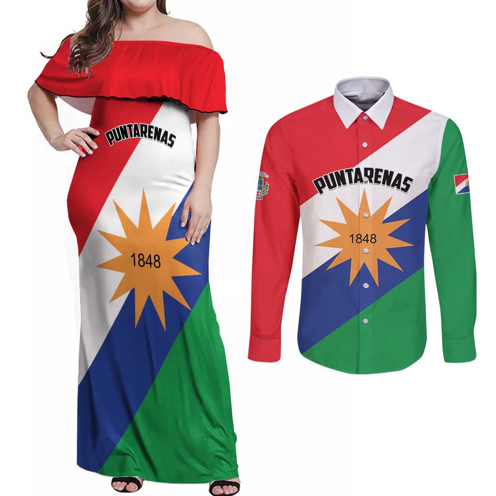 Personalized Costa Rica Puntarenas Province Since 1519 Couples Matching Off Shoulder Maxi Dress and Long Sleeve Button Shirt - Wonder Print Shop