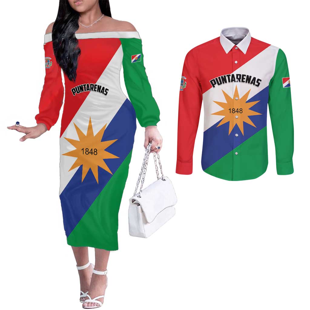 Personalized Costa Rica Puntarenas Province Since 1519 Couples Matching Off The Shoulder Long Sleeve Dress and Long Sleeve Button Shirt - Wonder Print Shop