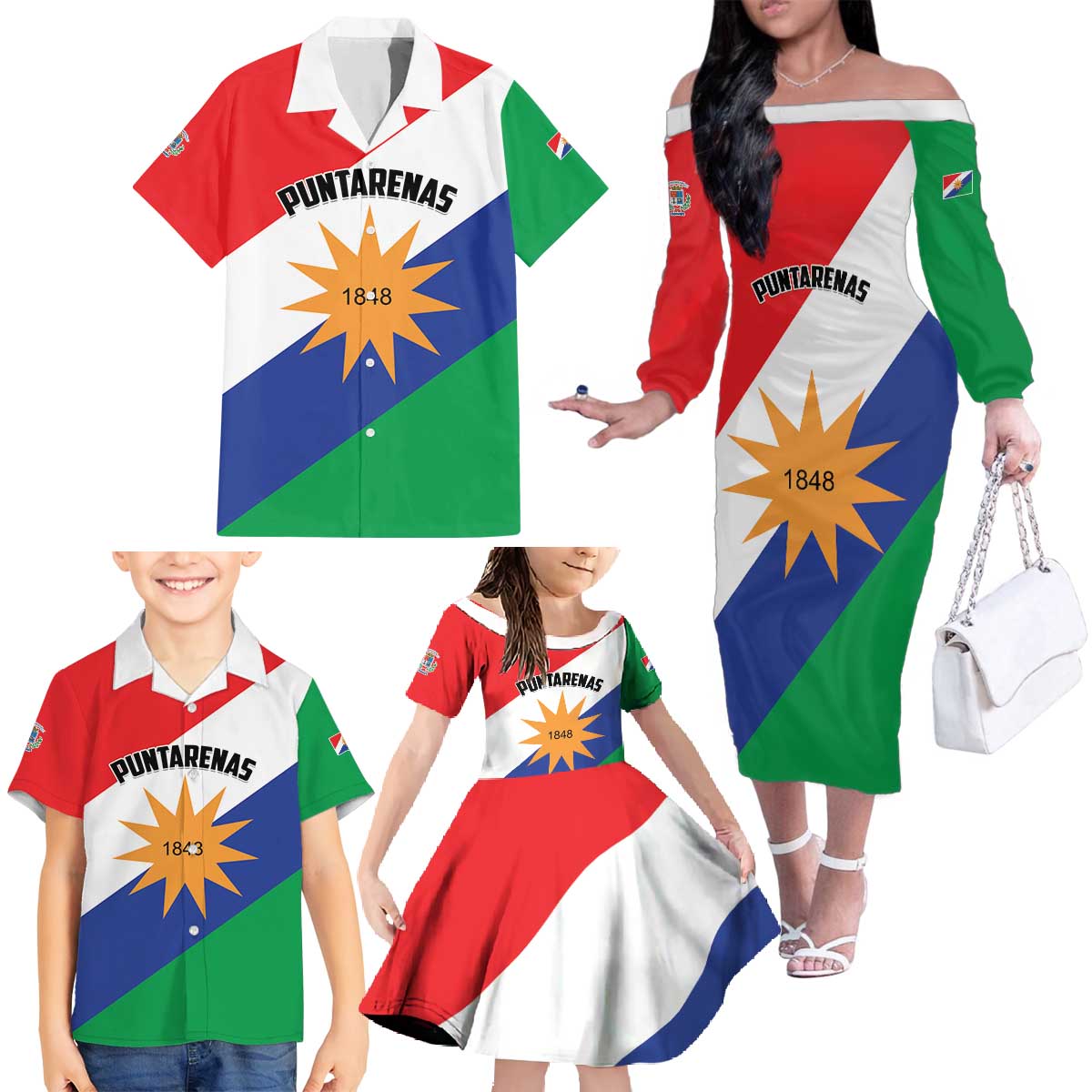 Personalized Costa Rica Puntarenas Province Since 1519 Family Matching Off The Shoulder Long Sleeve Dress and Hawaiian Shirt - Wonder Print Shop