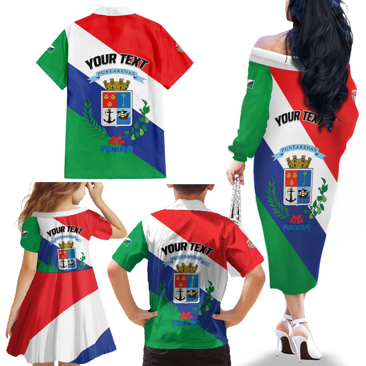 Personalized Costa Rica Puntarenas Province Since 1519 Family Matching Off The Shoulder Long Sleeve Dress and Hawaiian Shirt - Wonder Print Shop
