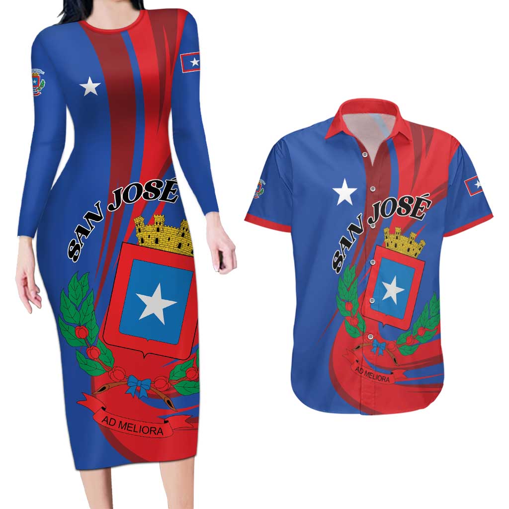 Personalized Costa Rica San José Couples Matching Long Sleeve Bodycon Dress and Hawaiian Shirt Ad Meliora - Wonder Print Shop