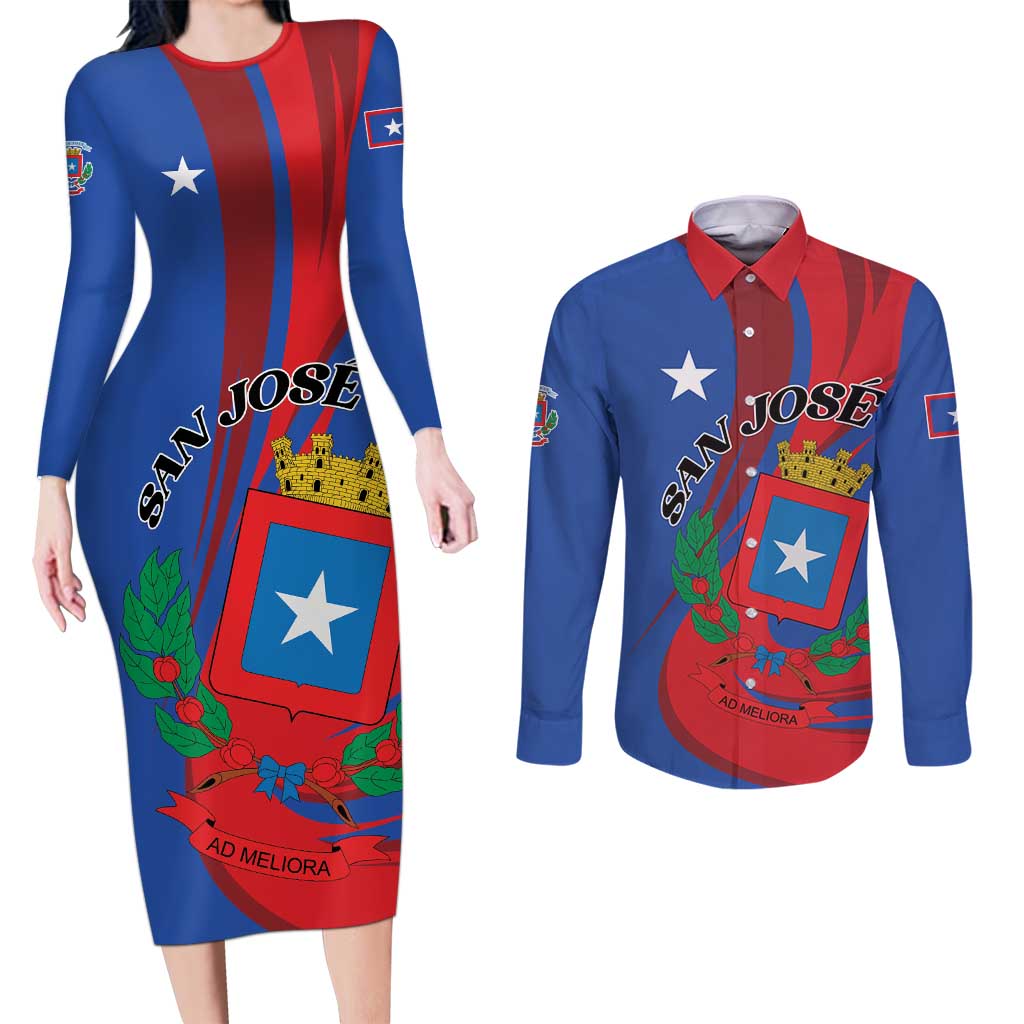 Personalized Costa Rica San José Couples Matching Long Sleeve Bodycon Dress and Long Sleeve Button Shirt Ad Meliora - Wonder Print Shop