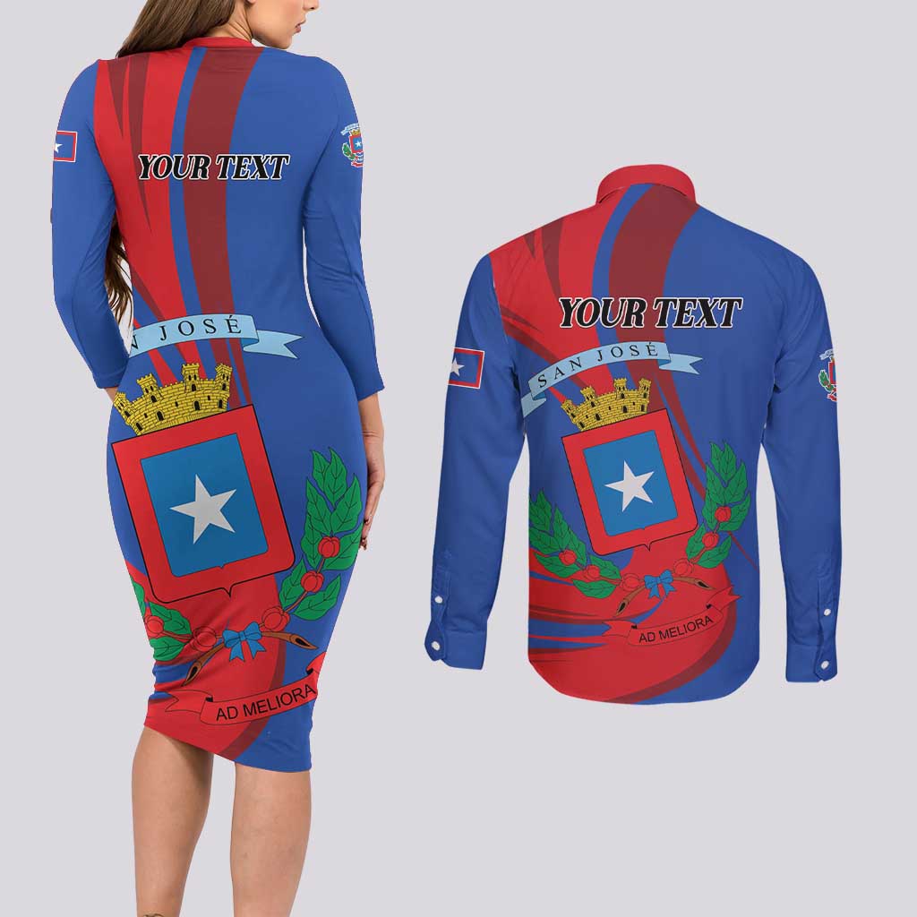 Personalized Costa Rica San José Couples Matching Long Sleeve Bodycon Dress and Long Sleeve Button Shirt Ad Meliora - Wonder Print Shop