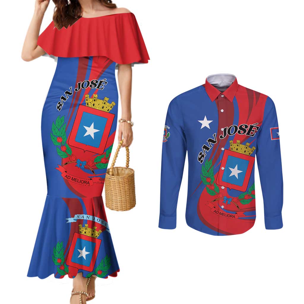 Personalized Costa Rica San José Couples Matching Mermaid Dress and Long Sleeve Button Shirt Ad Meliora - Wonder Print Shop
