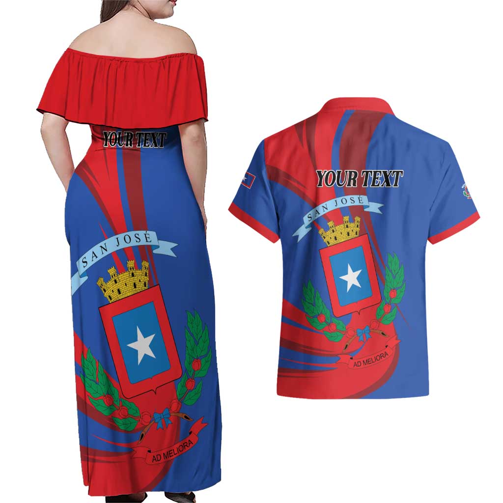 Personalized Costa Rica San José Couples Matching Off Shoulder Maxi Dress and Hawaiian Shirt Ad Meliora - Wonder Print Shop