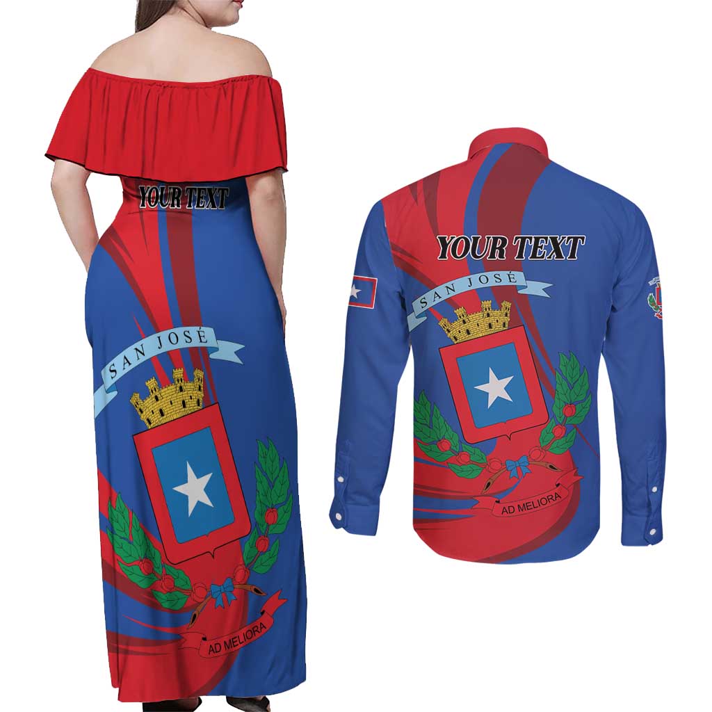 Personalized Costa Rica San José Couples Matching Off Shoulder Maxi Dress and Long Sleeve Button Shirt Ad Meliora - Wonder Print Shop