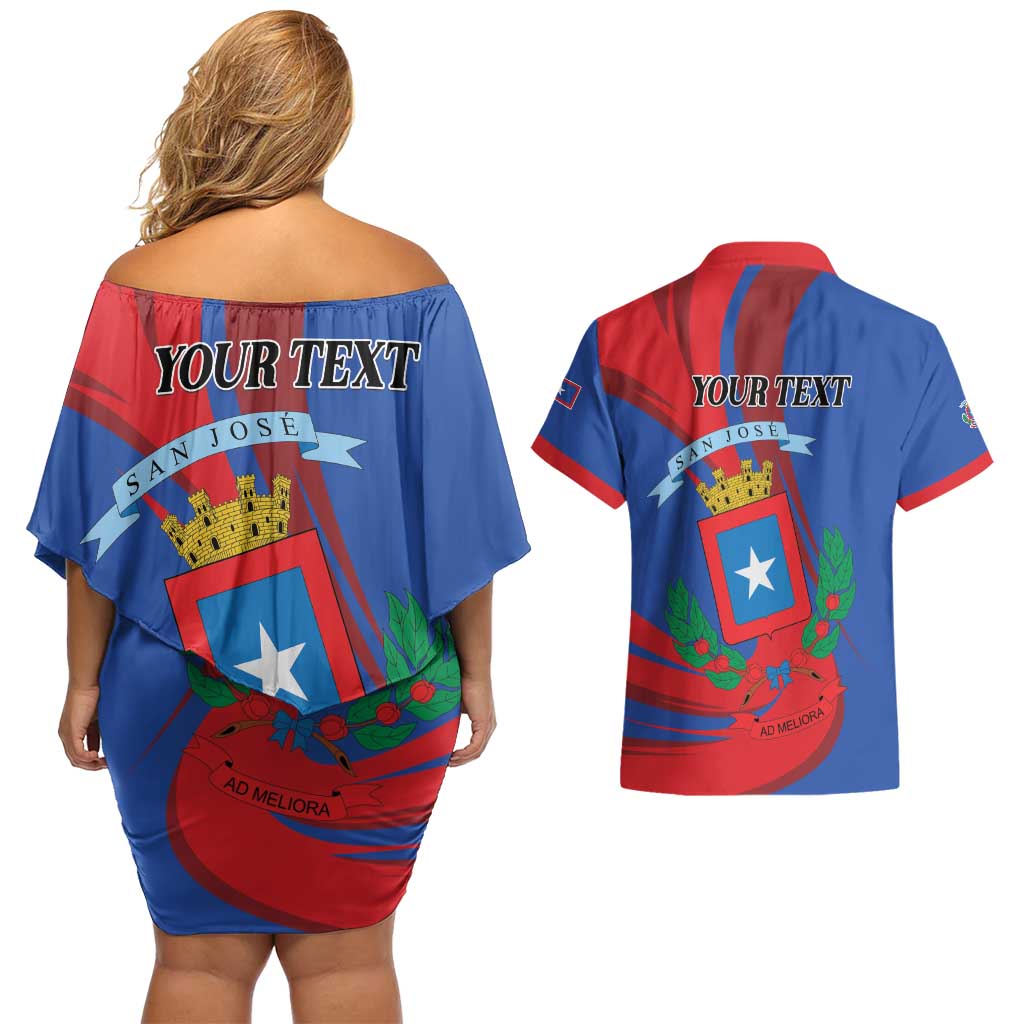 Personalized Costa Rica San José Couples Matching Off Shoulder Short Dress and Hawaiian Shirt Ad Meliora - Wonder Print Shop