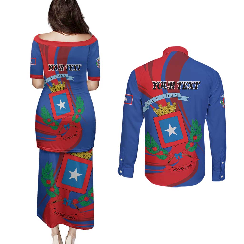 Personalized Costa Rica San José Couples Matching Puletasi and Long Sleeve Button Shirt Ad Meliora - Wonder Print Shop