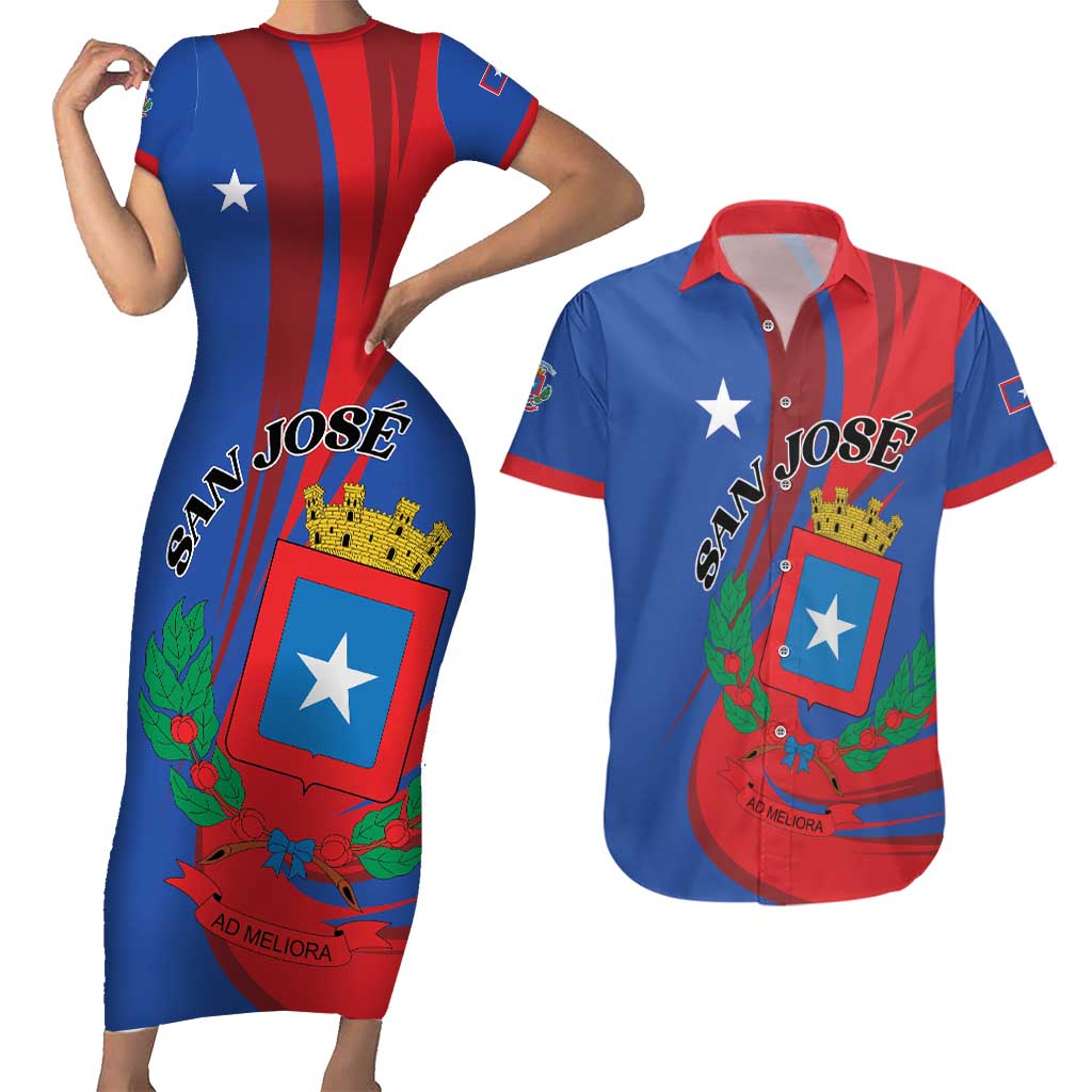 Personalized Costa Rica San José Couples Matching Short Sleeve Bodycon Dress and Hawaiian Shirt Ad Meliora - Wonder Print Shop