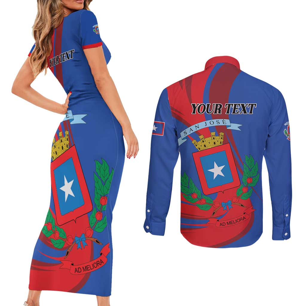 Personalized Costa Rica San José Couples Matching Short Sleeve Bodycon Dress and Long Sleeve Button Shirt Ad Meliora - Wonder Print Shop