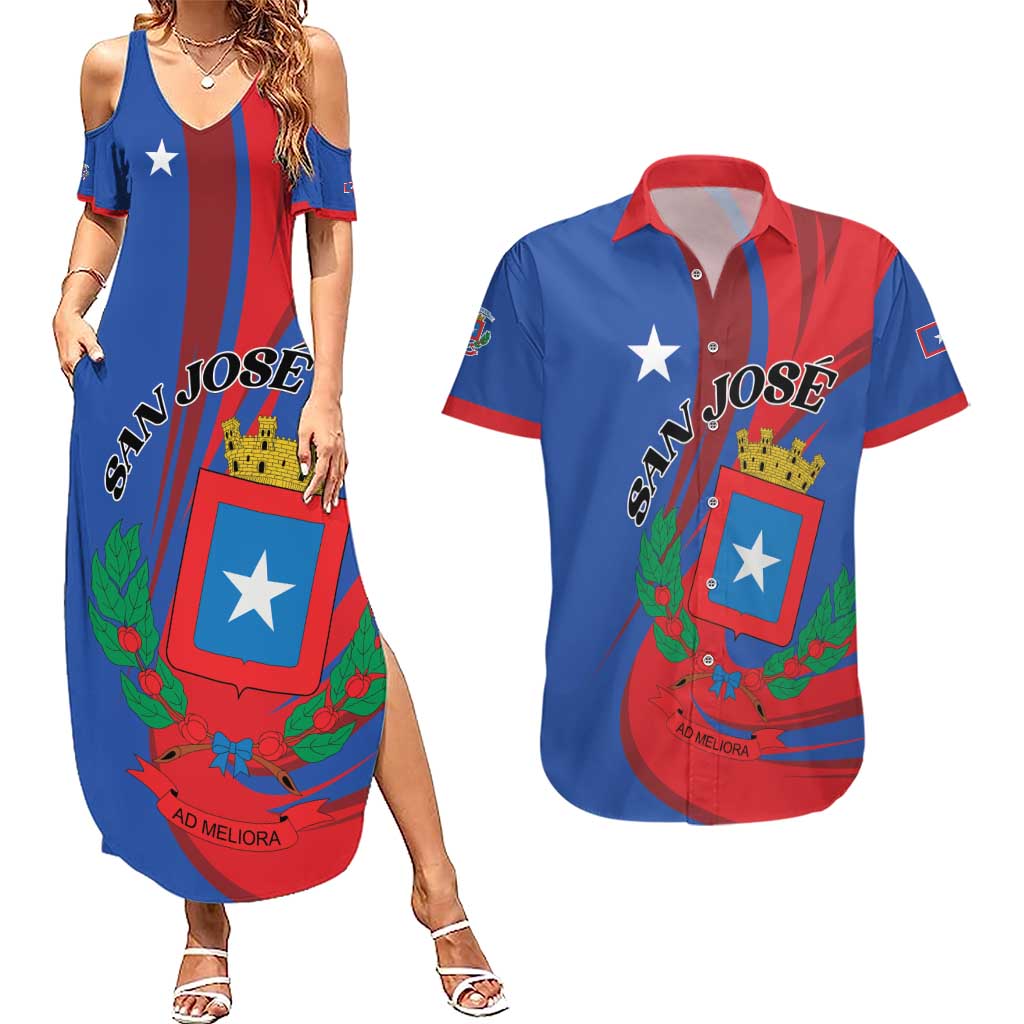 Personalized Costa Rica San José Couples Matching Summer Maxi Dress and Hawaiian Shirt Ad Meliora - Wonder Print Shop