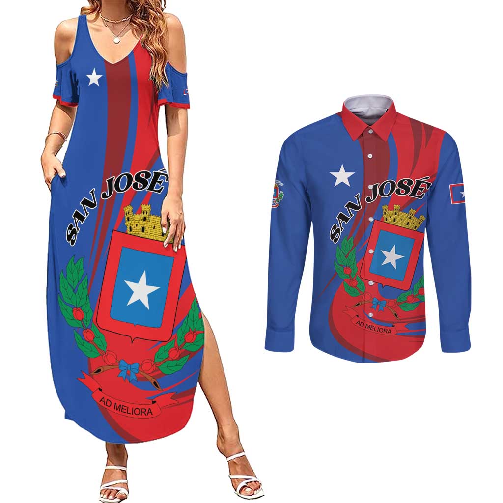 Personalized Costa Rica San José Couples Matching Summer Maxi Dress and Long Sleeve Button Shirt Ad Meliora - Wonder Print Shop