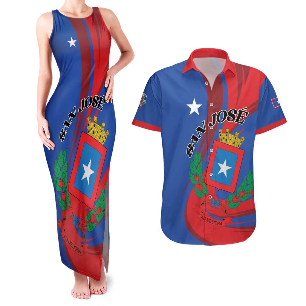 Personalized Costa Rica San José Couples Matching Tank Maxi Dress and Hawaiian Shirt Ad Meliora - Wonder Print Shop