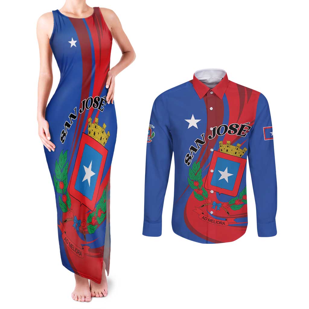 Personalized Costa Rica San José Couples Matching Tank Maxi Dress and Long Sleeve Button Shirt Ad Meliora - Wonder Print Shop