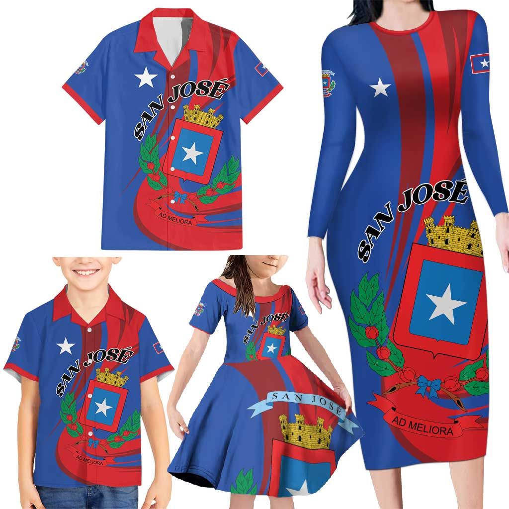 Personalized Costa Rica San José Family Matching Long Sleeve Bodycon Dress and Hawaiian Shirt Ad Meliora - Wonder Print Shop