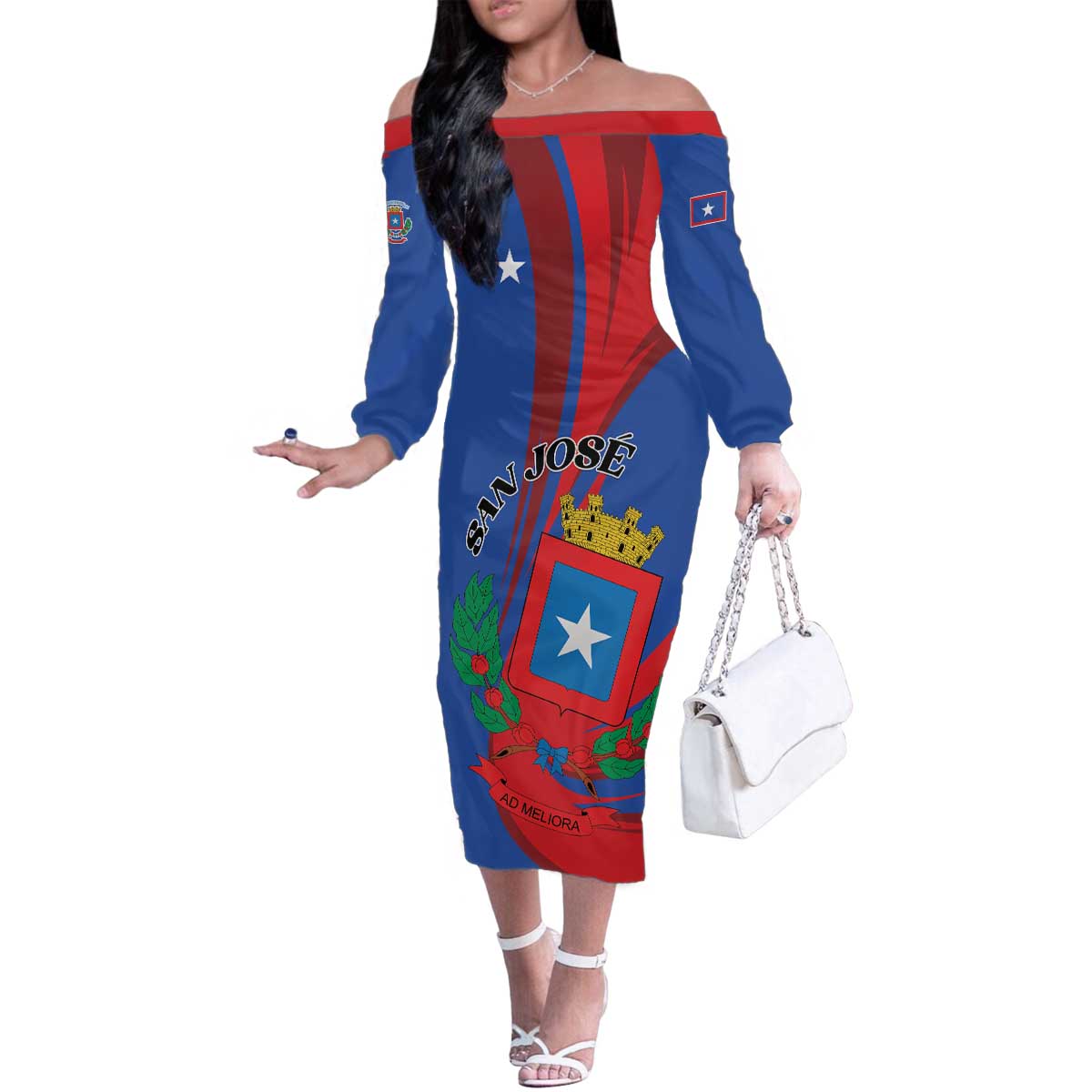 Personalized Costa Rica San José Family Matching Off The Shoulder Long Sleeve Dress and Hawaiian Shirt Ad Meliora - Wonder Print Shop