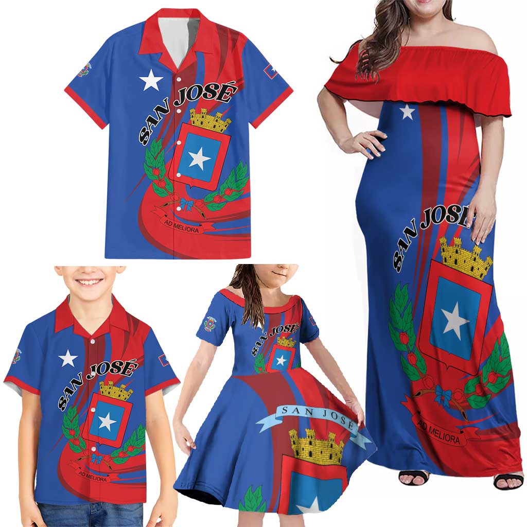 Personalized Costa Rica San José Family Matching Off Shoulder Maxi Dress and Hawaiian Shirt Ad Meliora - Wonder Print Shop