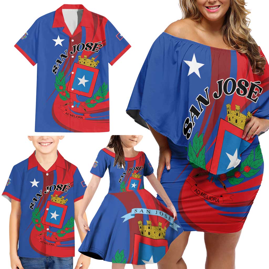 Personalized Costa Rica San José Family Matching Off Shoulder Short Dress and Hawaiian Shirt Ad Meliora - Wonder Print Shop