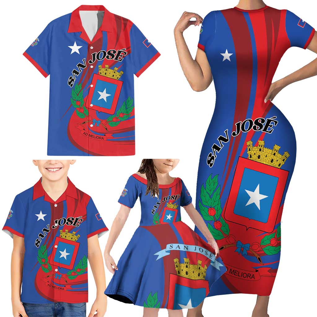 Personalized Costa Rica San José Family Matching Short Sleeve Bodycon Dress and Hawaiian Shirt Ad Meliora - Wonder Print Shop