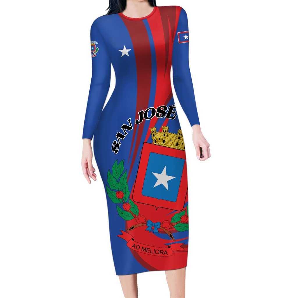 Personalized Costa Rica San José Long Sleeve Bodycon Dress Ad Meliora - Wonder Print Shop