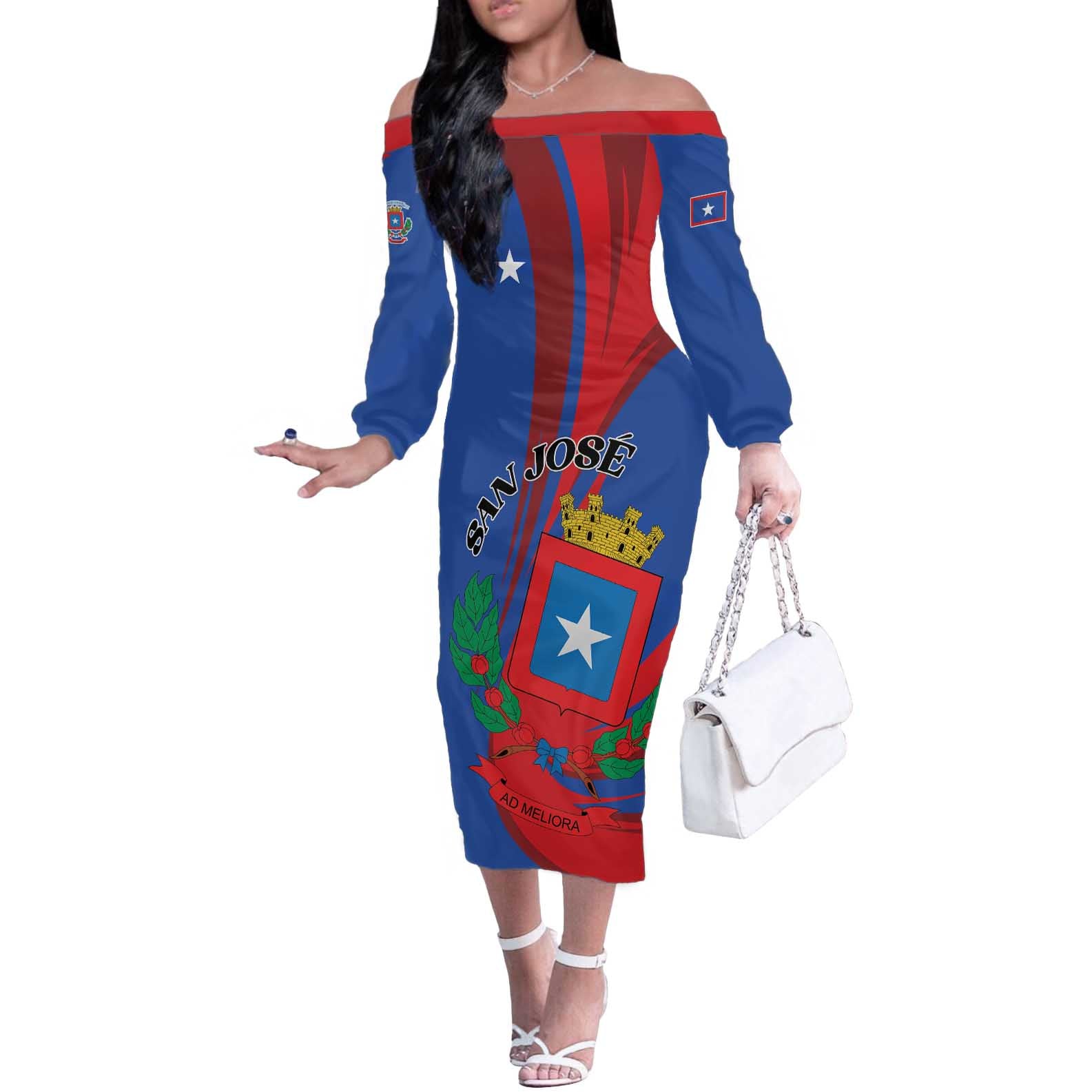 Personalized Costa Rica San José Off The Shoulder Long Sleeve Dress Ad Meliora - Wonder Print Shop