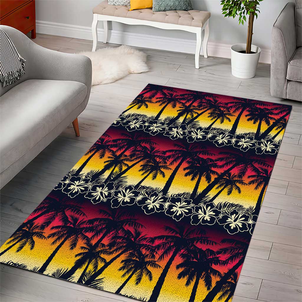 Hawaii Hibiscus Palm Tree Sunset Area Rug Tropical Style - Wonder Print Shop