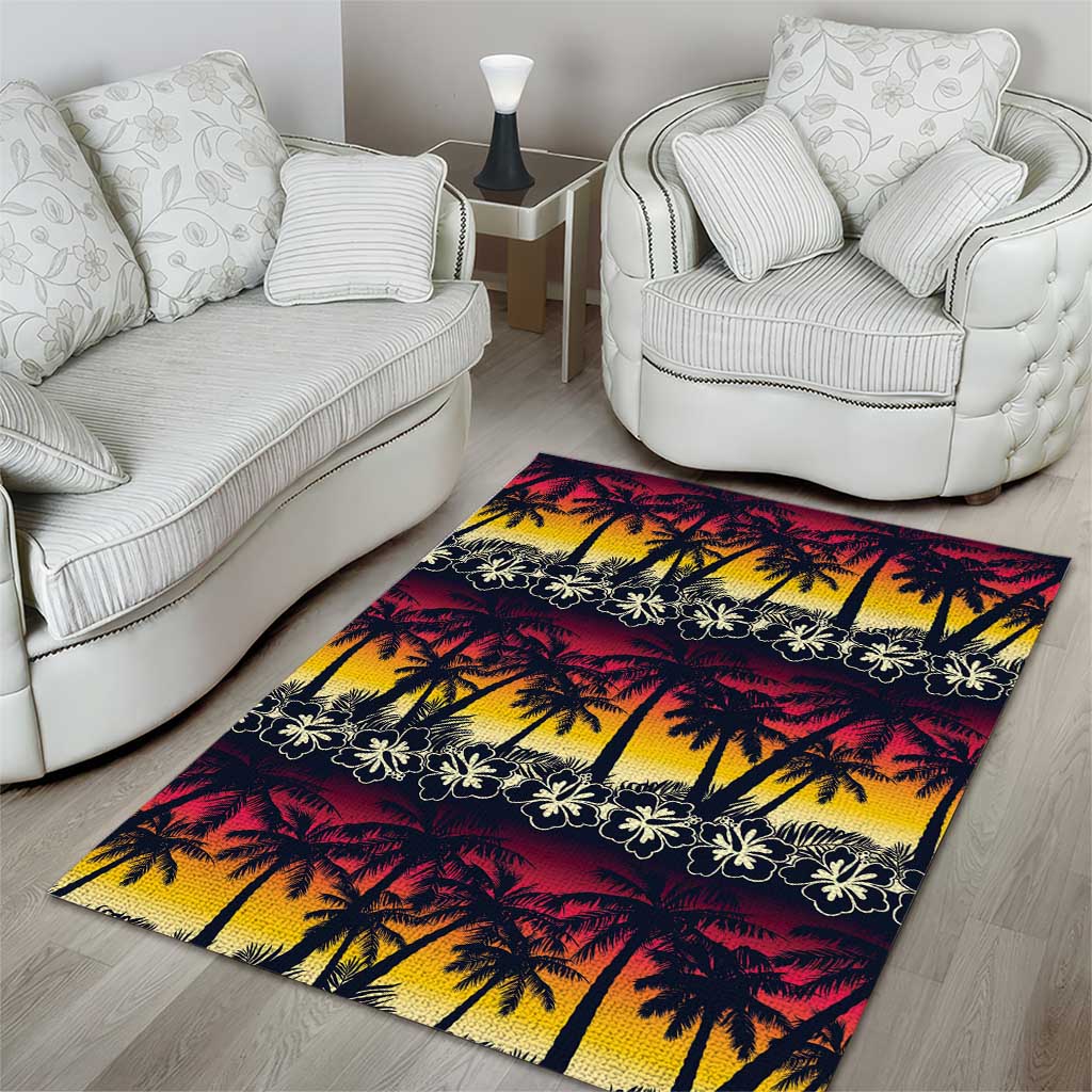 Hawaii Hibiscus Palm Tree Sunset Area Rug Tropical Style - Wonder Print Shop